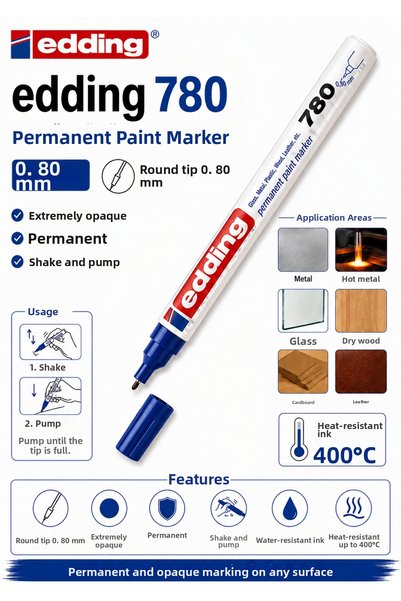 Edding 780 Glass, Wood, Metal, Paper Paint Covering Pen Blue