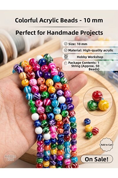 E.B EBRULİ BONCUK 10 mm Colorful Patterned Acrylic Beads (1 String / Average ...