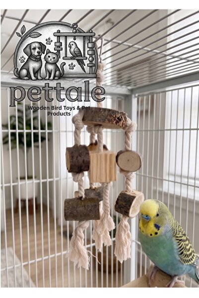 PetTale Natural Wood and Cotton Rope Bird Toy - Parakeet and Cockatiel Biting...