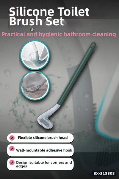 Mercansa Sopali Tasarim Silicone Toilet Brush 41 cm with Hook Bathroom Cleani...