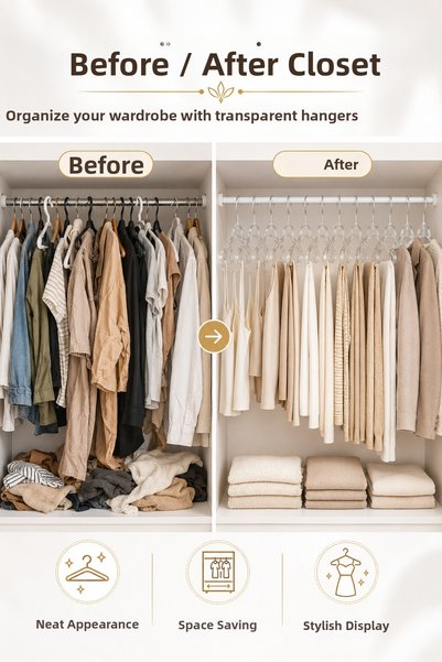 Kitchen Line Crystal Clothes Hanger Set of 6 Transparent Non-Slip Multi-Purpose Hangers