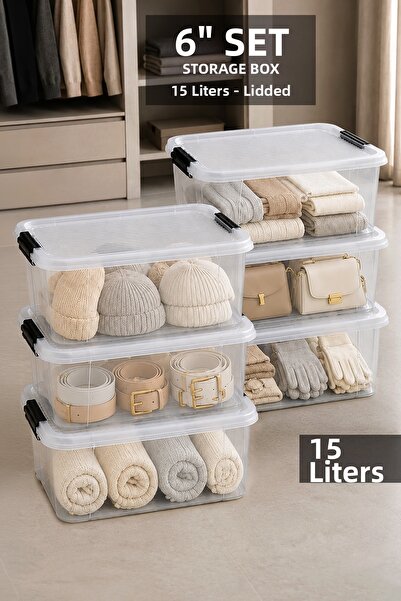 Meleni Home 6 Pieces 15Lt Elora Organizer Box - Multi-Purpose Storage Box wit...