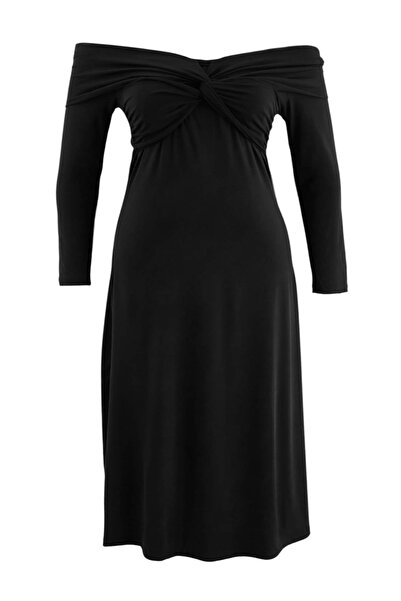 Trendyol Curve Black Knitted Plus Size Dress Tbbaw27Ah00039