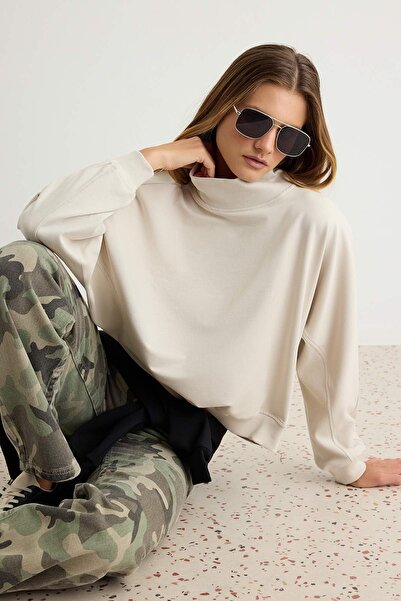 Trendyol Collection Stone Thick Fleece Inside High Collar Oversize/Wide Cut K...