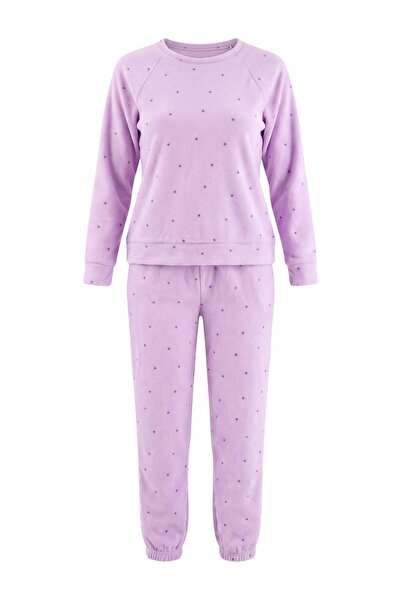 Trendyol Collection Lilac Polka Dot Out of Stock Fleece Knitted Pajama Set Th...