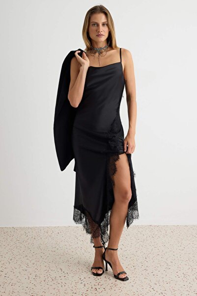 Trendyol Collection Black A-Line/A-Line Maxi Woven Satin Dress Tpraw27El00017