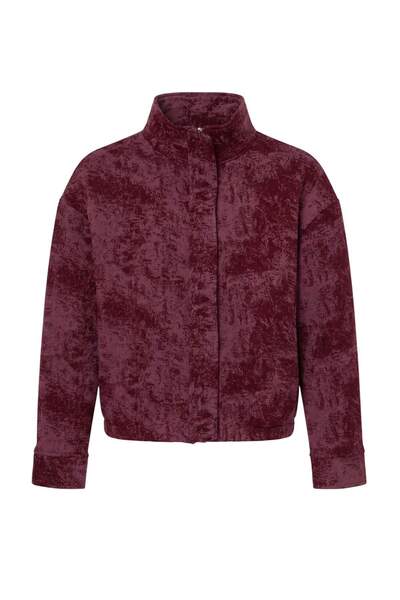 Trendyol Collection Burgundy Patterned Thick Fleece Lined Oversize High-Neck ...