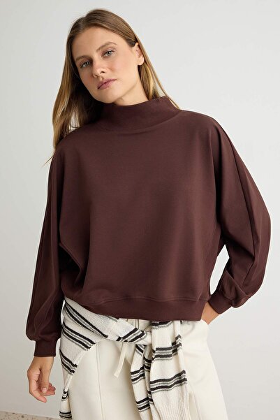 Trendyol Collection Brown Thick Plain High Collar Oversize/Wide Cut Knitted S...
