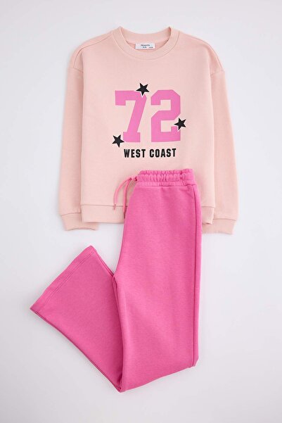TRENDYOLKIDS Set de top și pantaloni tricotați cu slogan Powder - TKDAW26AU00030
