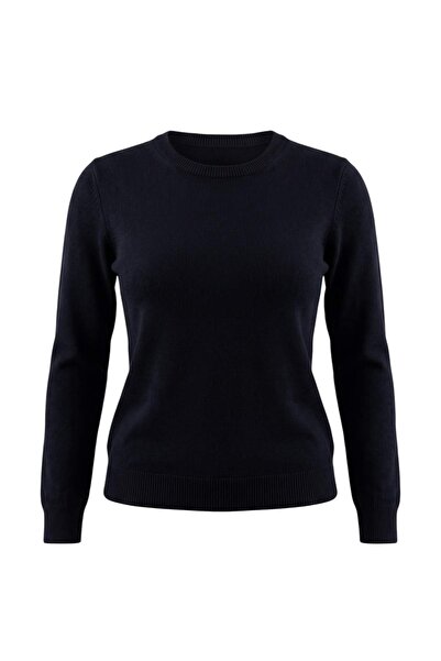 Trendyol Collection Wardrobe Essentials Navy Blue 100% Wool Crew Neck Basic K...