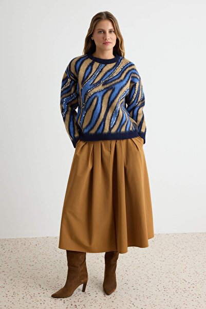 Trendyol Collection Blue Sequin Embroidered Soft Textured Knitwear Sweater Tw...