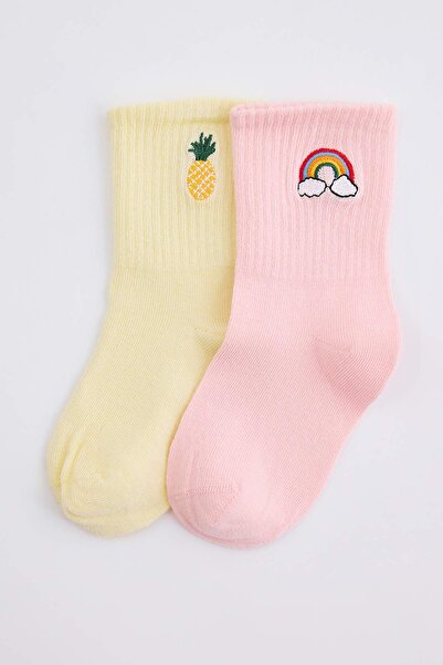 TRENDYOLKIDS Gelb-rosa 2-teilige Socken für Mädchen
