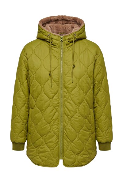 Trendyol Collection Oil Green Regular Fit Double-Sided Hooded Plush Quilted P...
