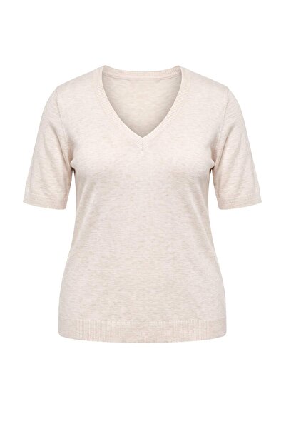 Trendyol Curve Beigefarbener, saisonaler, dünner Strickpullover mit V-Ausschn...
