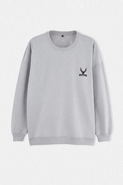 Trendyol Collection Plus Size Gray Oversize/Wide Cut Embroidered Sweatshirt T...