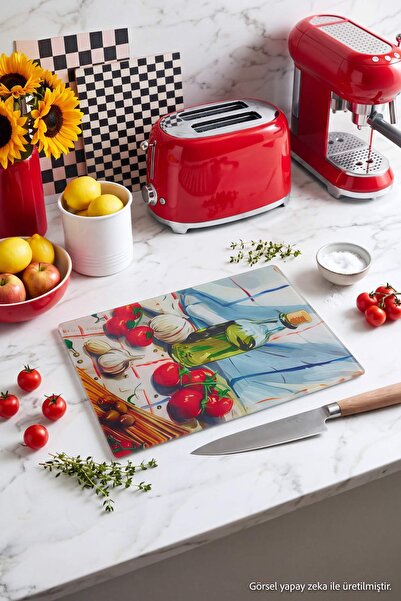 TRENDYOLMİLLA HOME Стъклена дъска за рязане със средиземноморски мотиви 25x35...