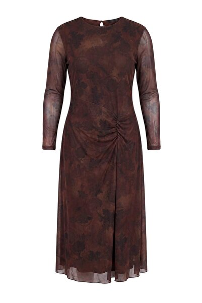 Trendyol Curve Kahverengi*001 Soyut Büzgü / Drape Maxi Örme Elbise TBBAW27AH0...
