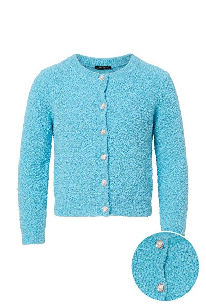 Trendyol Collection Light Blue Crew Neck Textured Knitwear Cardigan Twoaw27Hi...