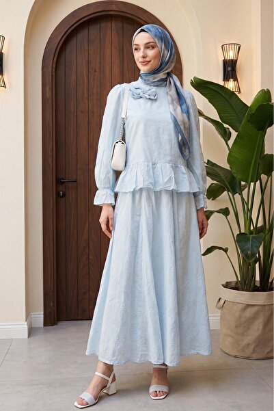 Modamorfo Rose Brooch, Elastic Sleeves, Patterned Lined Skirt, Voile Suit - B...