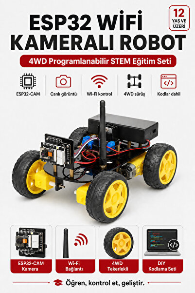Fuchsia ESP32 WiFi Kamera Robot Araba Kiti 4WD Arduino Uyumlu Programlanabili...