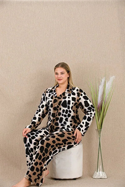 SS HOME CONCEPT Plus size black speckled button-down long sleeve viscose paja...