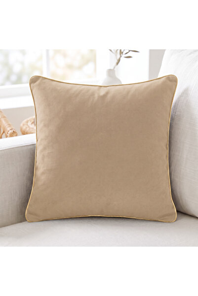 Bc Home غطاء وسادة بلون بيج، حواف ذهبية اللون، ملمس ناعم، قطعة واحدة