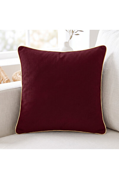 Bc Home غطاء وسادة بلون أحمر داكن، مع حواف ذهبية اللون، ملمس ناعم، قطعة واحدة