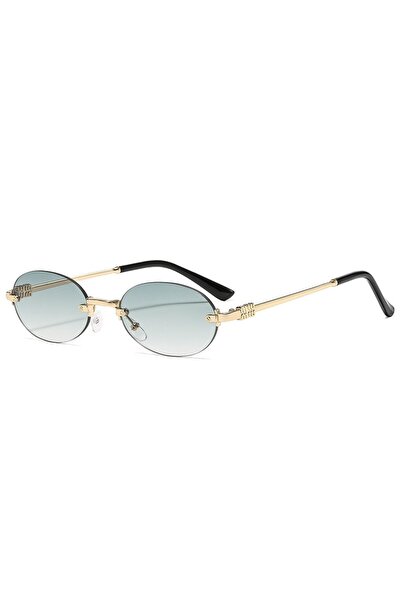 Choice1 Other Gold Green Light Luxury Rimless Oval Personalized Sunglasses, H...