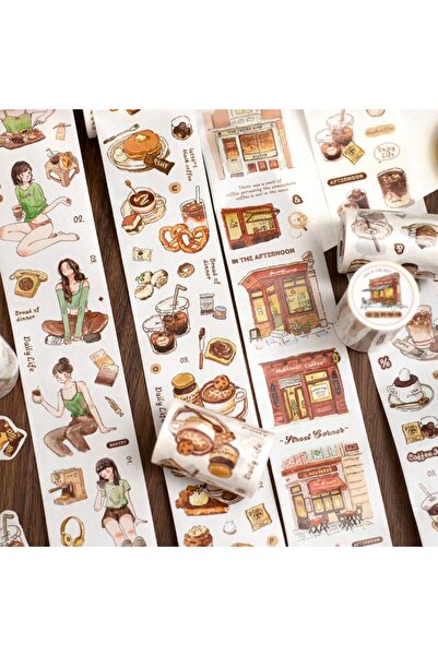 Choice 4 rolls 4-roll pack 6cm×200cm coffee-themed die-cut washi tape - easy ...