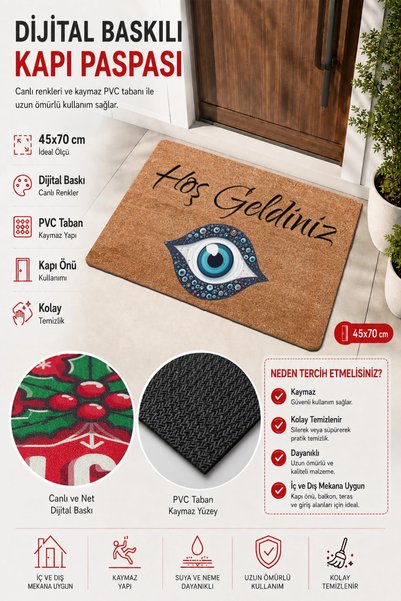 Valerine Life Well-Let's Not Come to Eye Evil Eye Bead Welcome Door Mat 45x70cm
