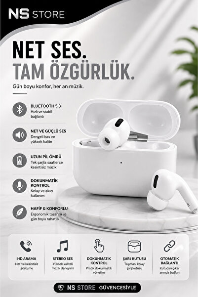 NS Store N&s Store Yeni Nesil Beyaz Pro Bluetooth Kulaklık Android Ve Ios Uyumlu