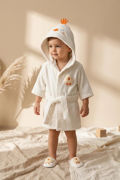 ANP MODA TASARIM Cute Chick Figured Bamboo Baby Bathrobe Set for 0-2 Years Ol...