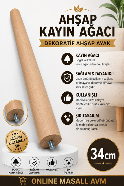 Online Masall AVM Ahşap Ayak ( 34 Cm ) Zigon Sehpa ,orta Sehpa , Puff , Benç ...