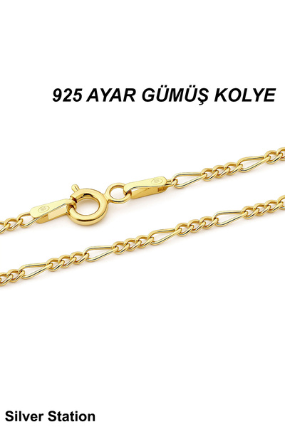Silver Station Altın Kaplama 925 Ayar Gümüş Kolye - Gold Figaro Kolye 40-45-5...