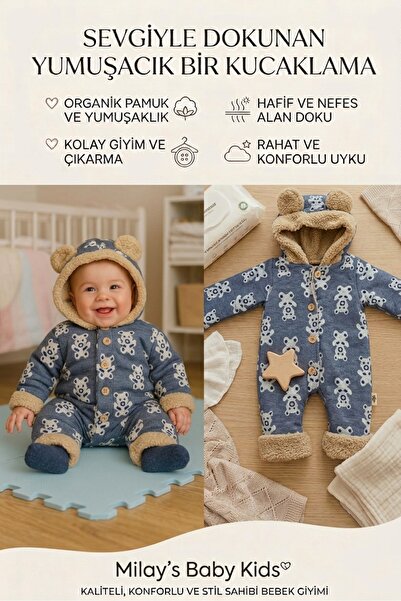 MİLAYS LİFE HOME COLLECTİON 0-3 Ay Erkek Bebek Içi Kuzu Astarlı Dışı Jakarlı ...