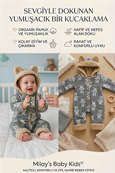 MİLAYS LİFE HOME COLLECTİON 0-3 Ay Erkek Bebek Içi Kuzu Astarlı Dışı Jakarlı ...
