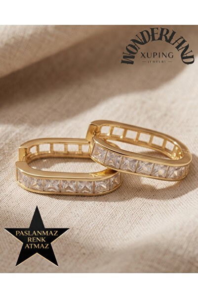 XUPING JEWELRY Kristal Taşlı Oval Kadın Küpe - 14K Altın Renginde - Kararmaz