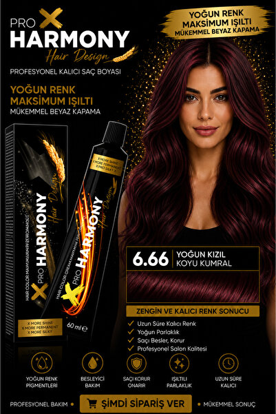 X Pro Harmony Koyu Kızıl Saç Boyası 6.66 Yoğun Kızıl Koyu Kumral Kalıcı Tüp S...