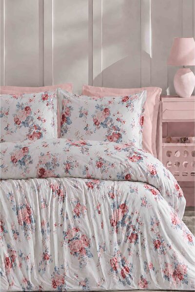 İQON Elastic Sheet Duvet Cover Set Double Size Salmon Rose