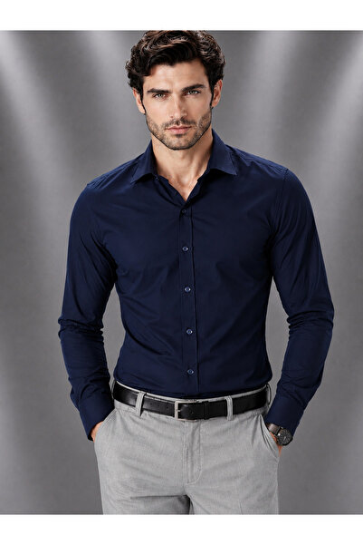 DARJO COMMER Rahat Slim Fit Kesim Dört Mevsim Lacivert Erkek Gömlek