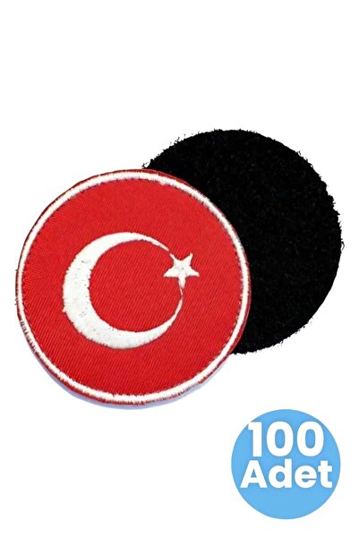 Tezzgelsin Turkish Flag Embroidery Emblem Round Velcro 7 cm 100 Pieces