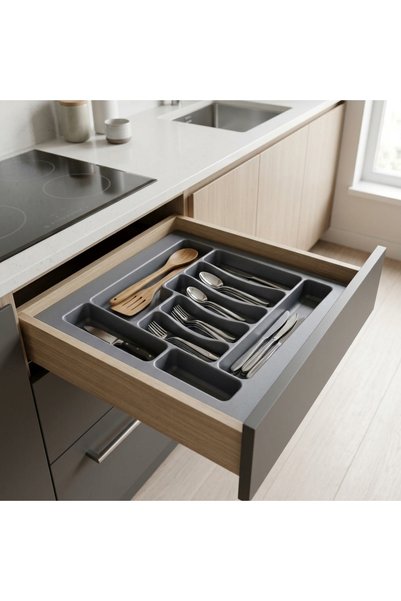 EYM Suport pentru tacâmuri în sertar 47 x 49 cm Gri Organizator pentru sertar de bucătărie