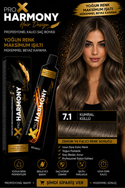 X Pro Harmony Küllü Kumral Saç Boyası 7.1 Kumral Küllü Kalıcı Tüp Saç Boyası ...