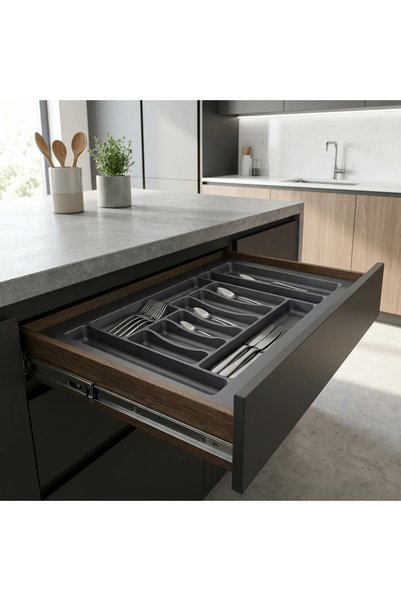 EYM Suport pentru tacâmuri în sertar 85 x 49 cm Gri Organizator pentru sertar de bucătărie