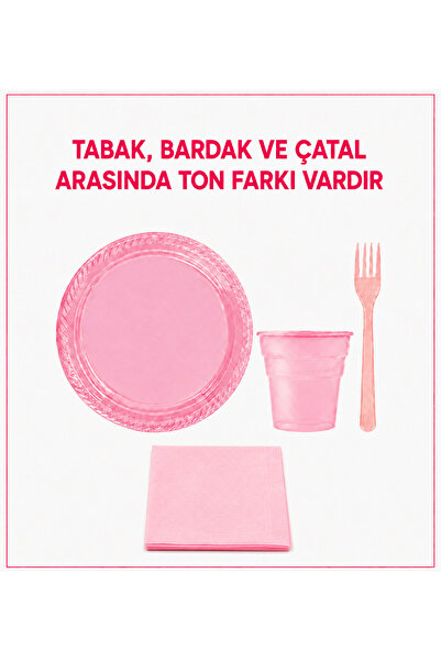 Parti Station Plastik Kullan At Doğum Günü Tabak Bardak Çatal Peçete Pembe