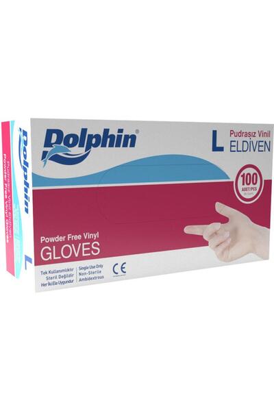 Dolphin Pudrasız Vinil Vinyl Tek Kullanımlık Eldiven Şeffaf Large Büyük Boy -...