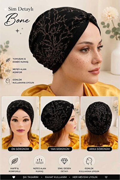 Daisy Hazır Bone, Tesettür Bone, Kaymaz, Esnek, Taş Detaylı, Türban Bone, Gün...