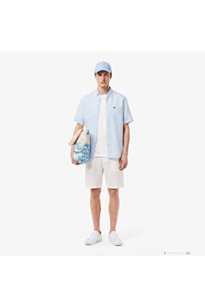 Lacoste Erkek Tapered Fit Keten Beyaz Bermuda Şort
