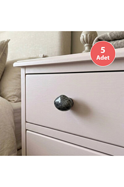 EYM 5 Pieces Porcelain Anthracite Gray Stone Button Single Screw Furniture Ca...