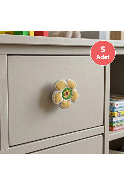 EYM 5 Pieces Children's Room Furniture Handle Cupboard Button Yellow Daisy